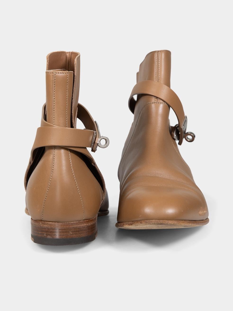 Hermès Brown Leather Neo Ankle Boots Size IT 40 In Good Condition For Sale In London, GB