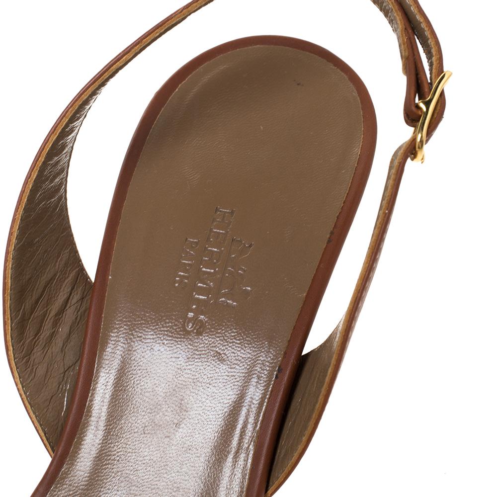 Hermes Brown Leather Night Slingback Sandals Size 37.5 1