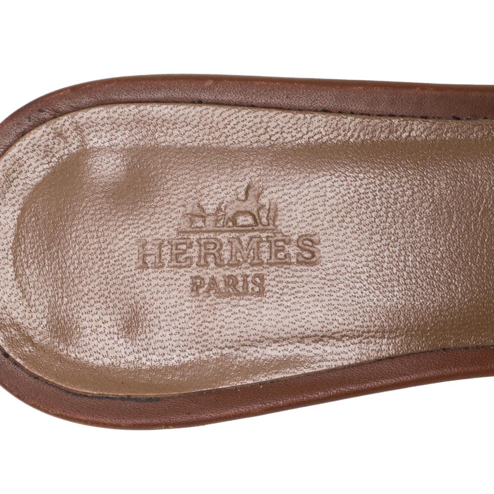 Women's Hermès Brown Leather Oasis Slide Sandals Size 36