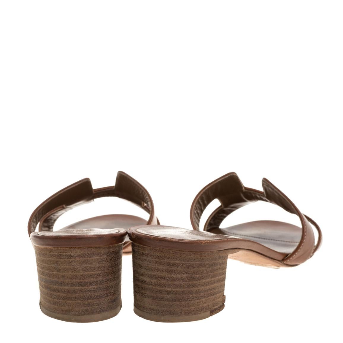 Hermès Brown Leather Oasis Slide Sandals Size 36 2