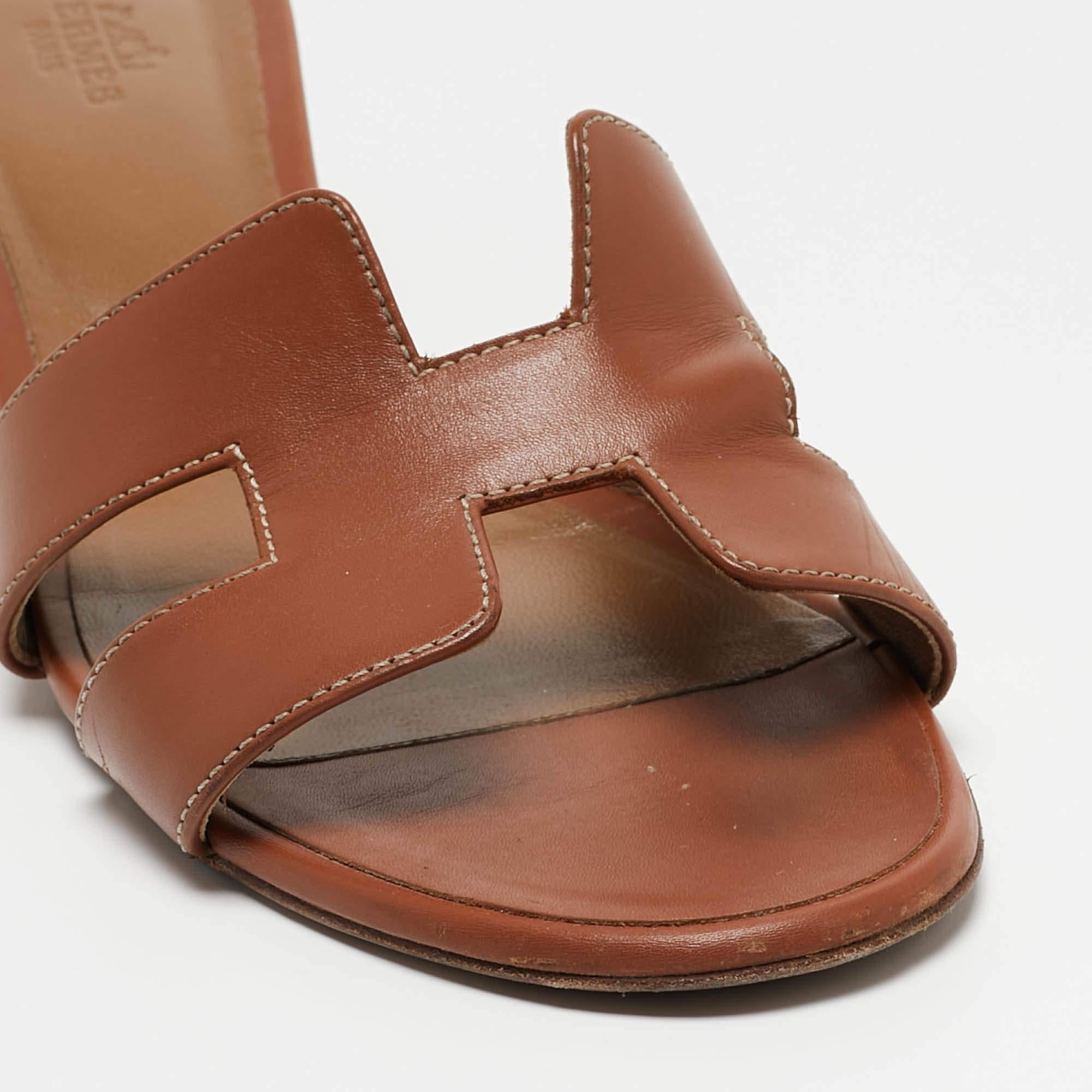 Hermes Brown Leather Oasis Slides Sandals Size 40.5 1