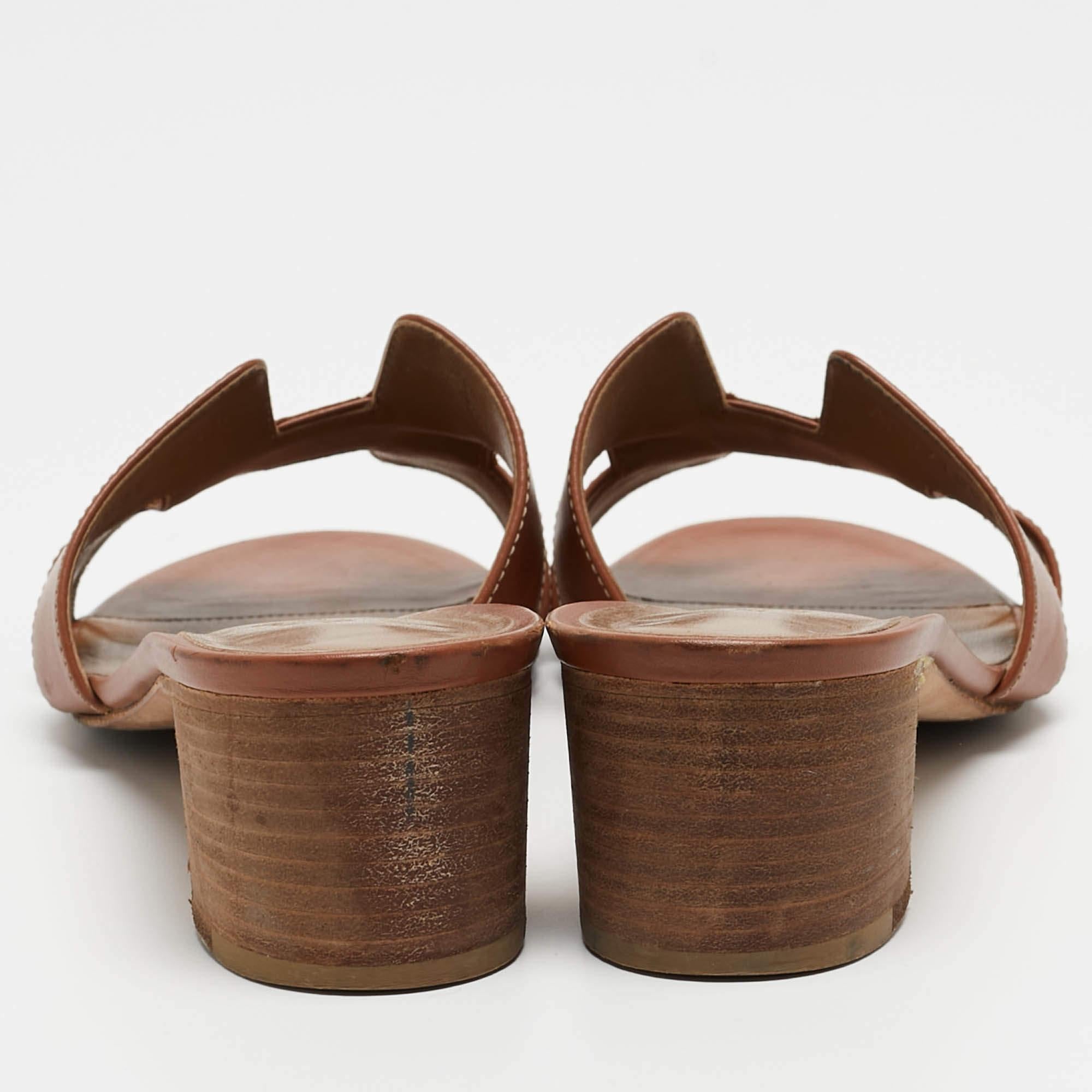 Hermes Brown Leather Oasis Slides Sandals Size 40.5 2