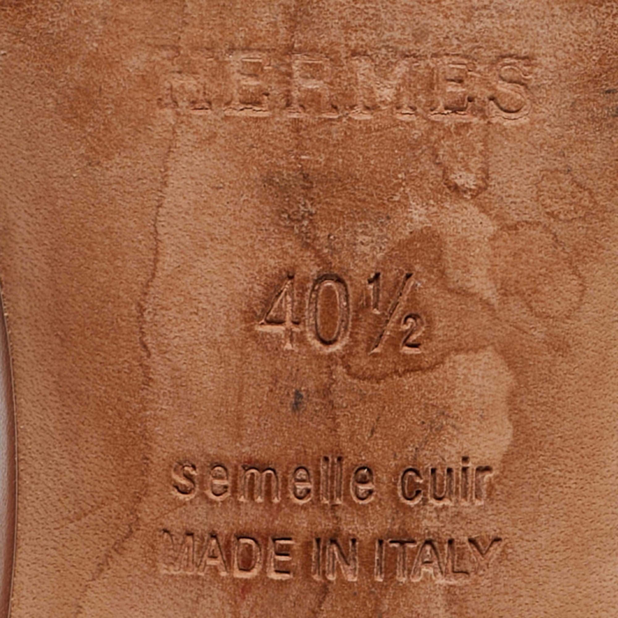 Hermes Brown Leather Oasis Slides Sandals Size 40.5 4