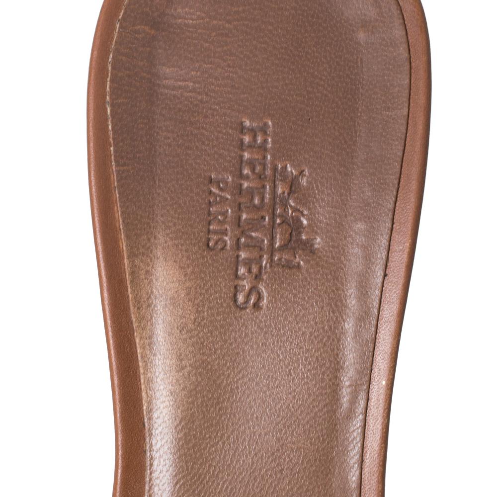 Women's Hermes Brown Leather Oasis Slides Size 35