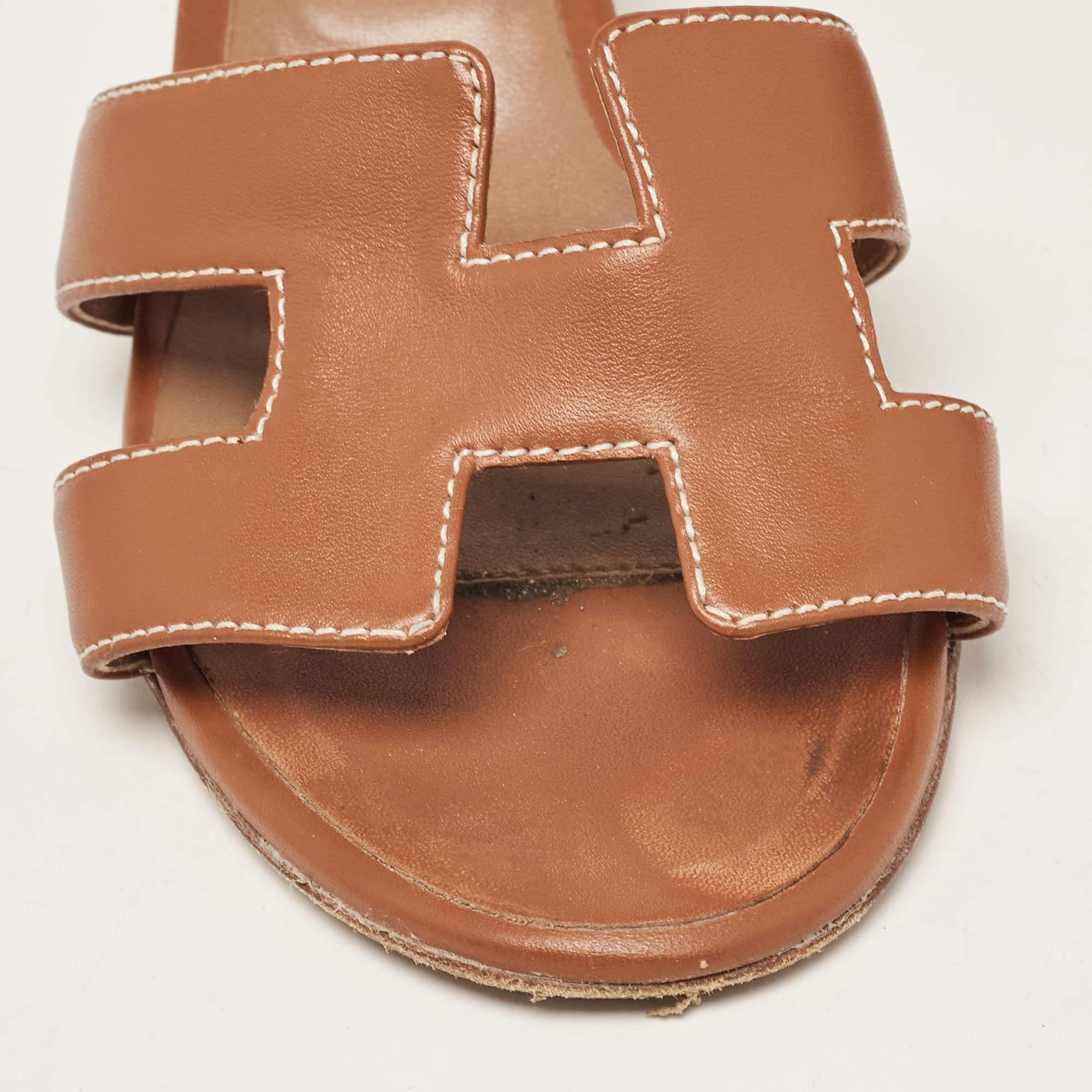 Hermes Brown Leather Oasis Slides Size 36 3
