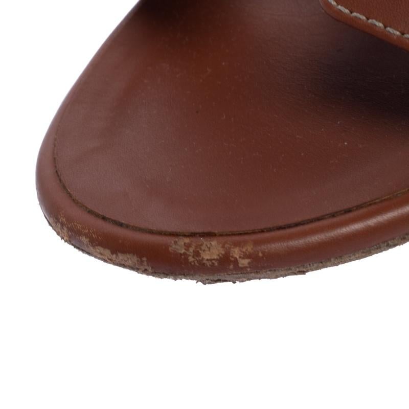 Women's Hermes Brown Leather Oran Block Heel Sandals Size 39