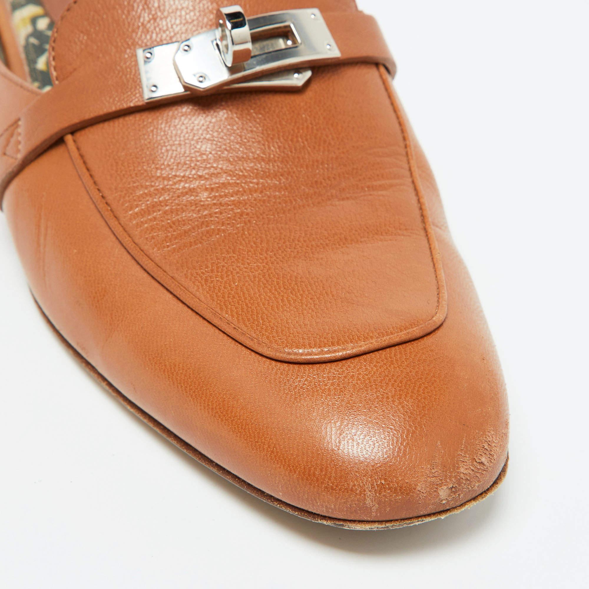 Hermes Brown Leather Oz Flat Mules Size 37.5 3