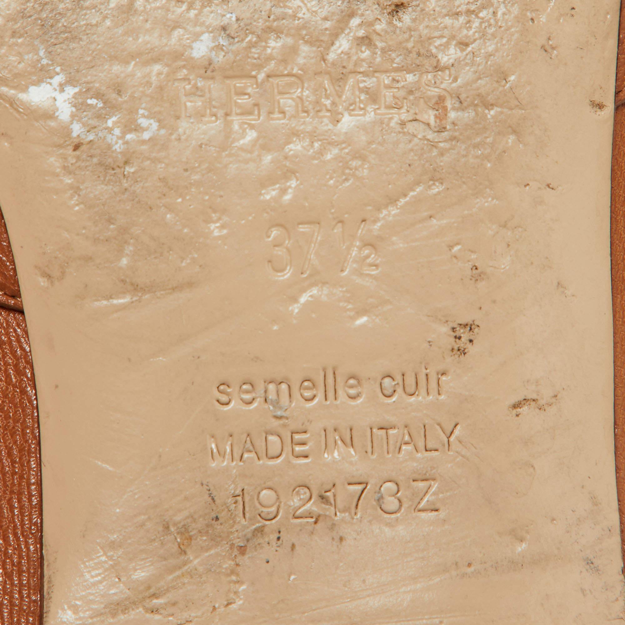 Hermes Brown Leather Oz Flat Mules Size 37.5 4