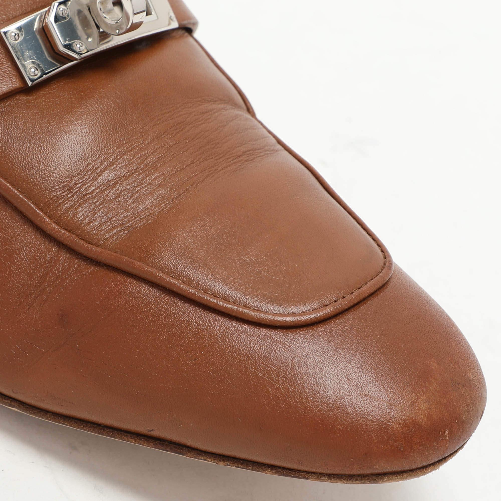 Hermes Brown Leather Oz Mules Size 38 For Sale 3