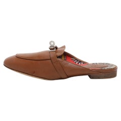 Hermes Brown Leather Oz Mules Size 38