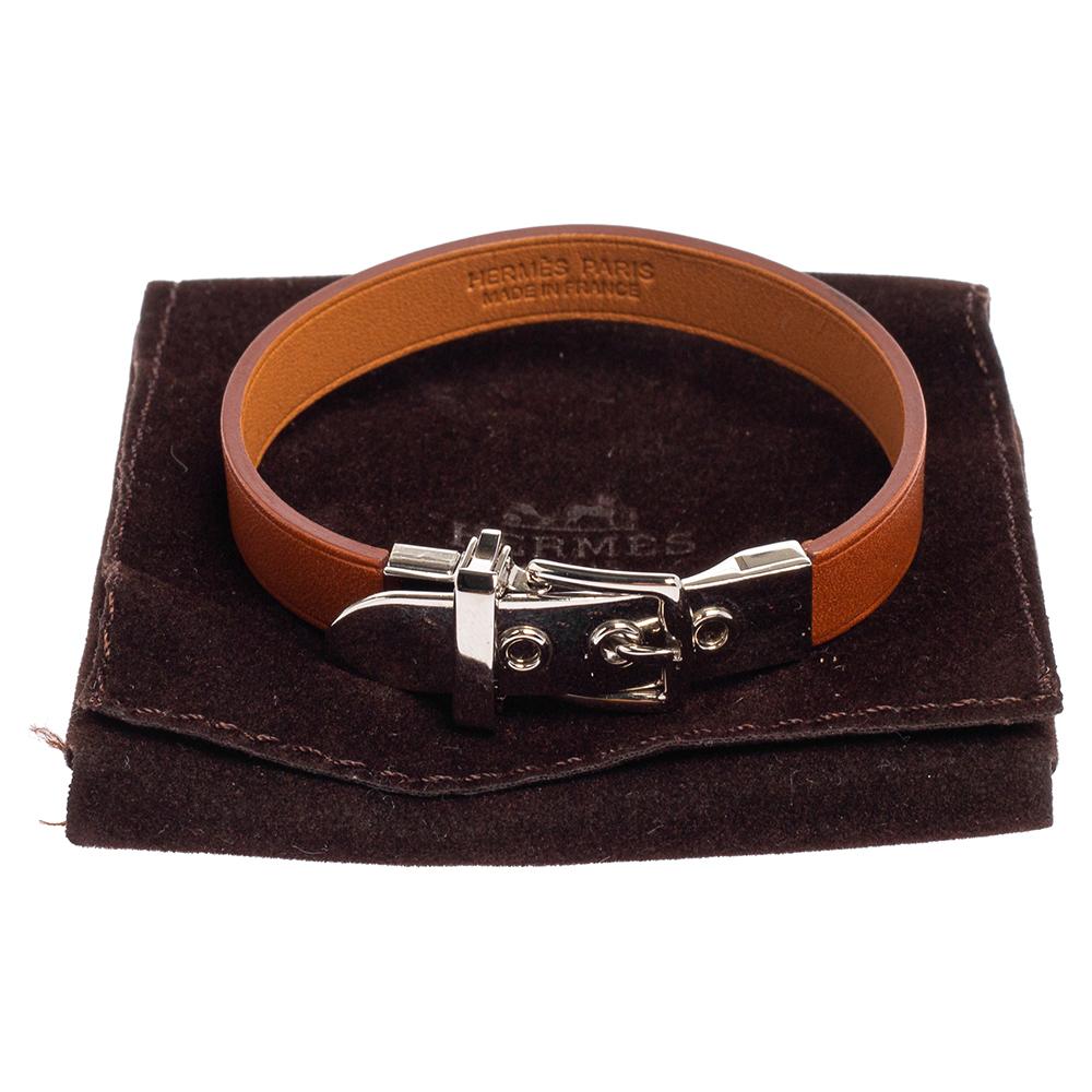 Hermès Brown Leather Palladium Plated Java 10 Bracelet M 5