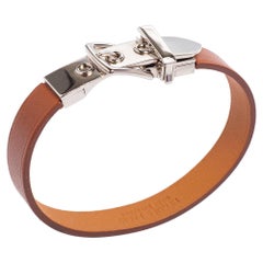 Hermès Brown Leather Palladium Plated Java 10 Bracelet M