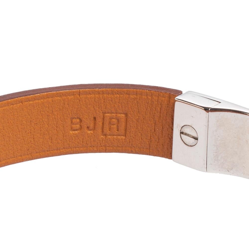 Hermès Brown Leather Palladium Plated Java 10 Bracelet M 2