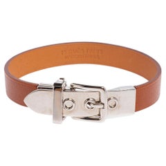 Hermès Brown Leather Palladium Plated Java 10 Bracelet M