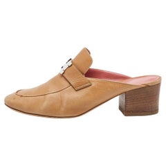 Hermes Brown Leather Paradis Mules Size 38