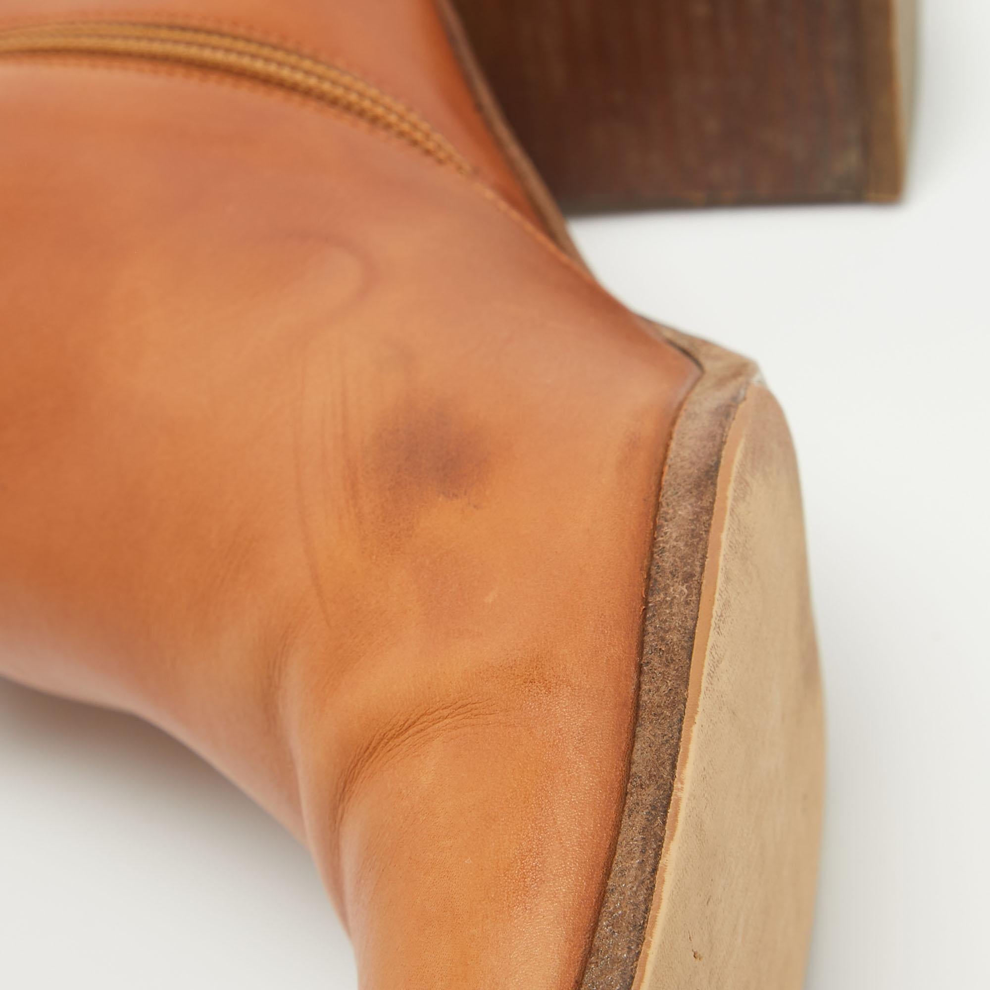 Women's Hermes Brown Leather Saint Germain Block Heel Ankle Boots Size 39