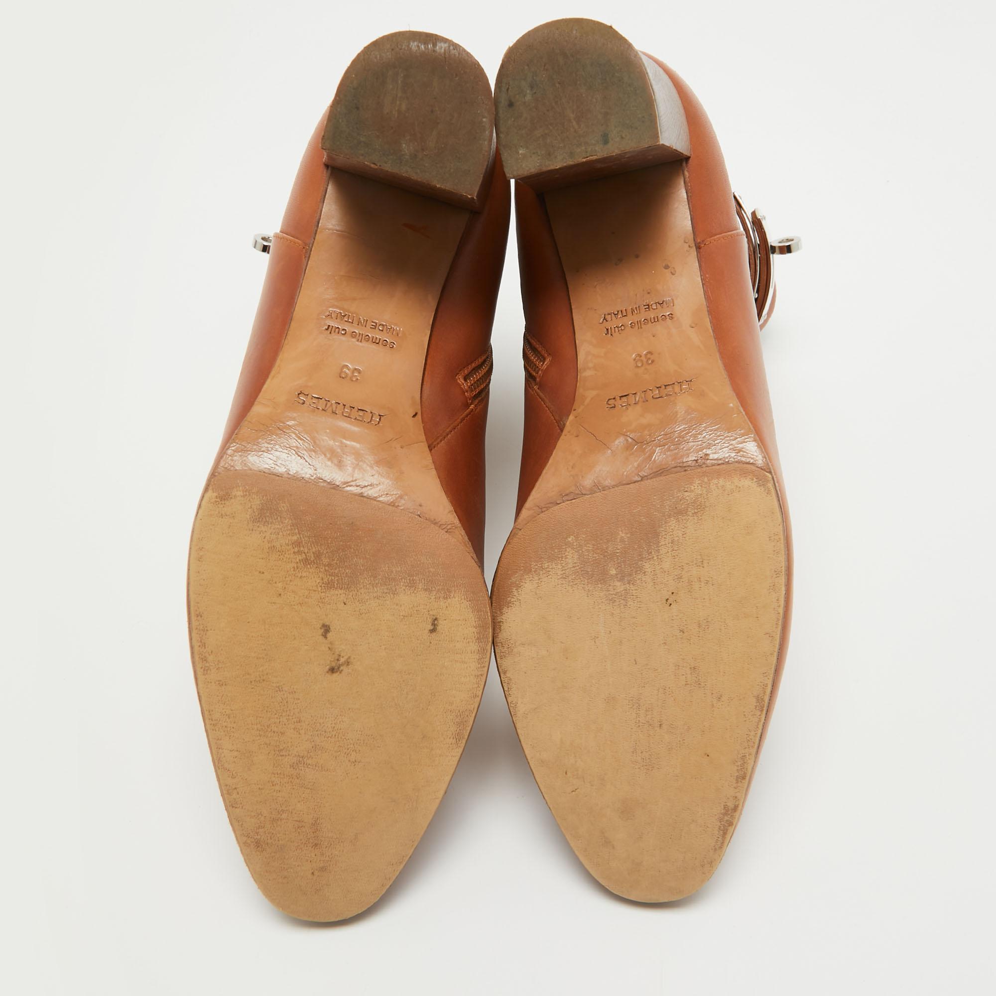 Hermes Brown Leather Saint Germain Block Heel Ankle Boots Size 39 2