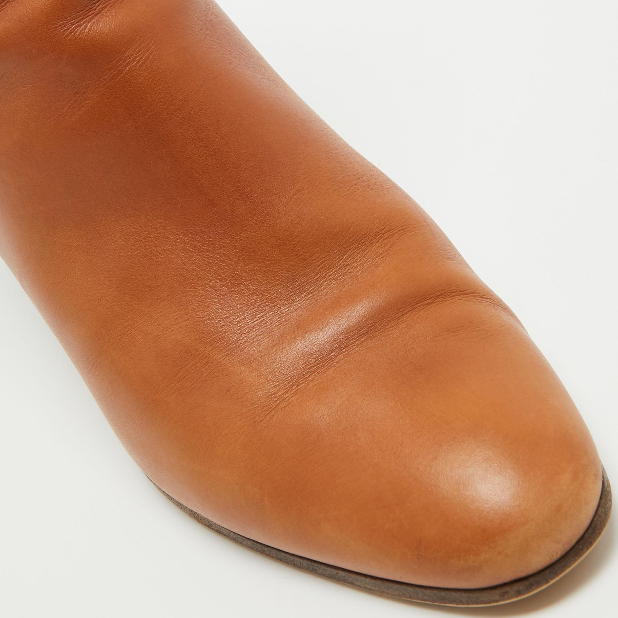Hermes Brown Leather Saint Germain Block Heel Ankle Boots Size 39 3