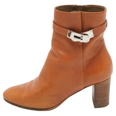 Hermes Brown Leather Saint Germain Block Heel Ankle Boots Size 39