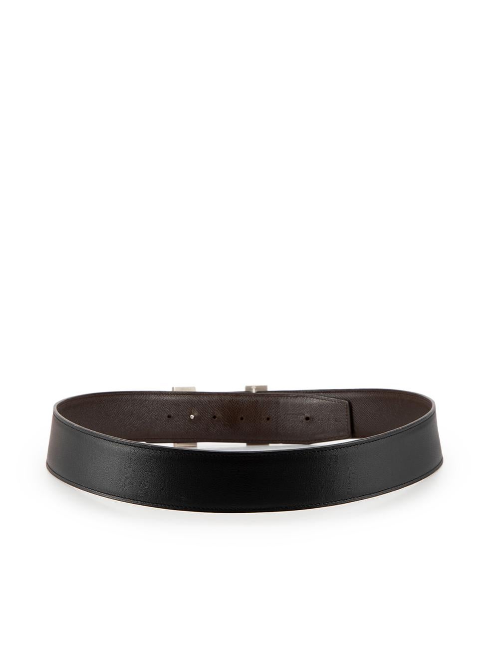 Noir Hermès Brown Leather Silver 'H' Buckle Belt en vente