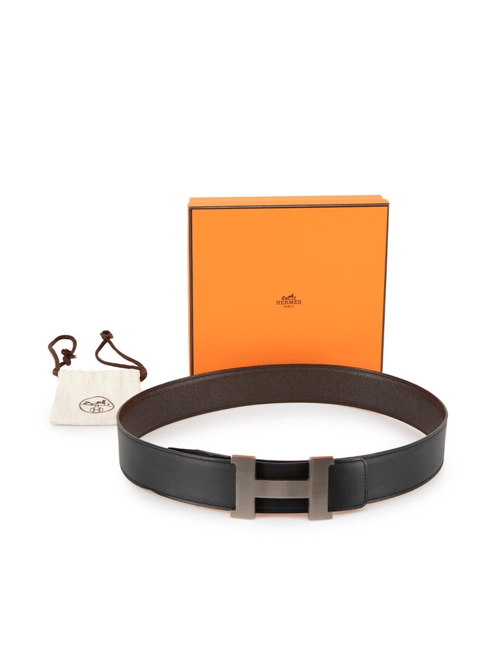 Hermès Brown Leather Silver 'H' Buckle Belt en vente 3