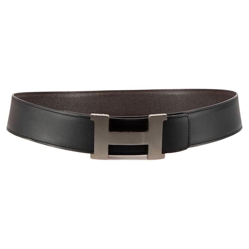 Hermès Brown Leather Silver ’H’ Buckle Belt For Sale