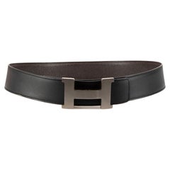 Hermès Brown Leather Silver ’H’ Buckle Belt