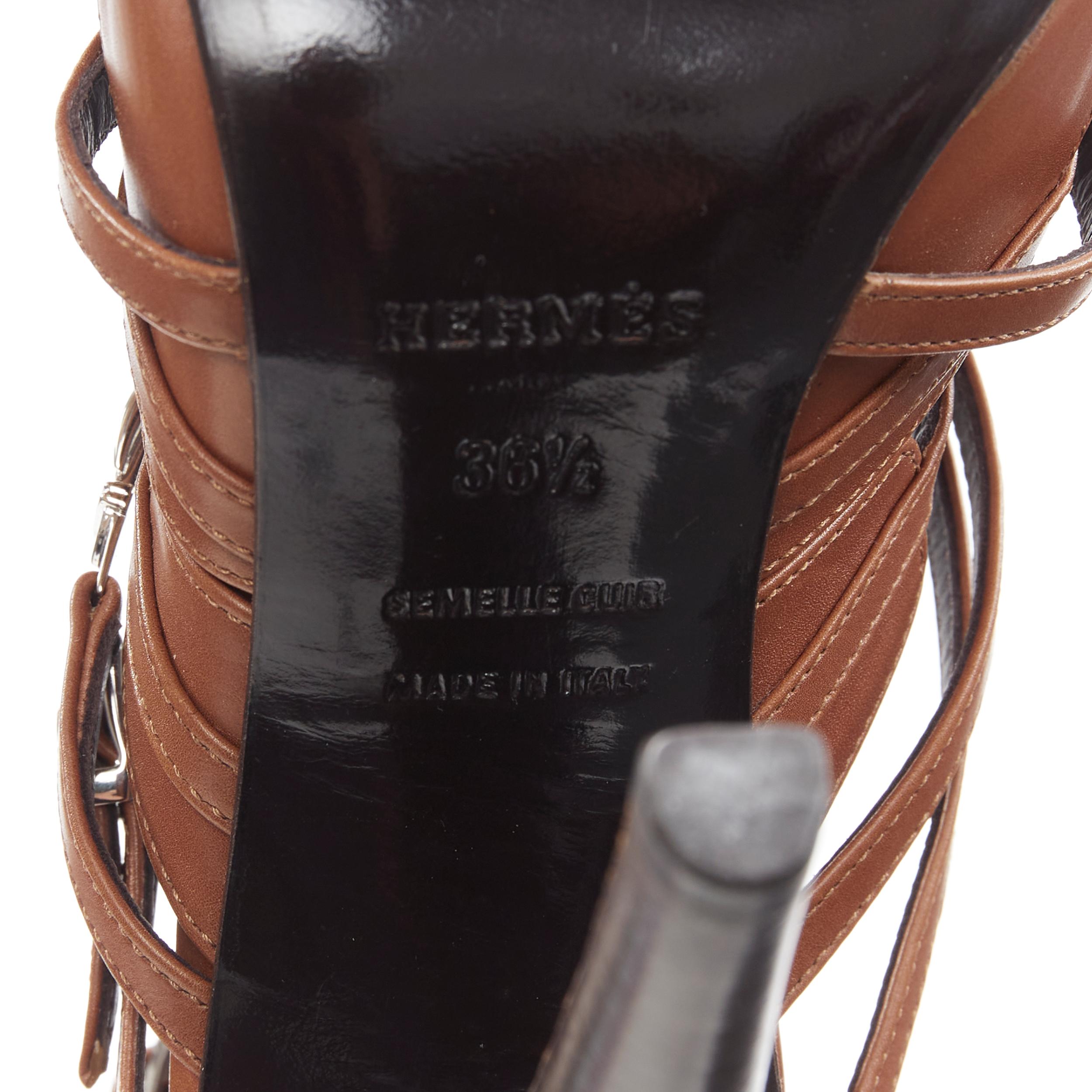 HERMES brown leather silver metal horse bit Kelly buckle strappy platform EU36.5 5
