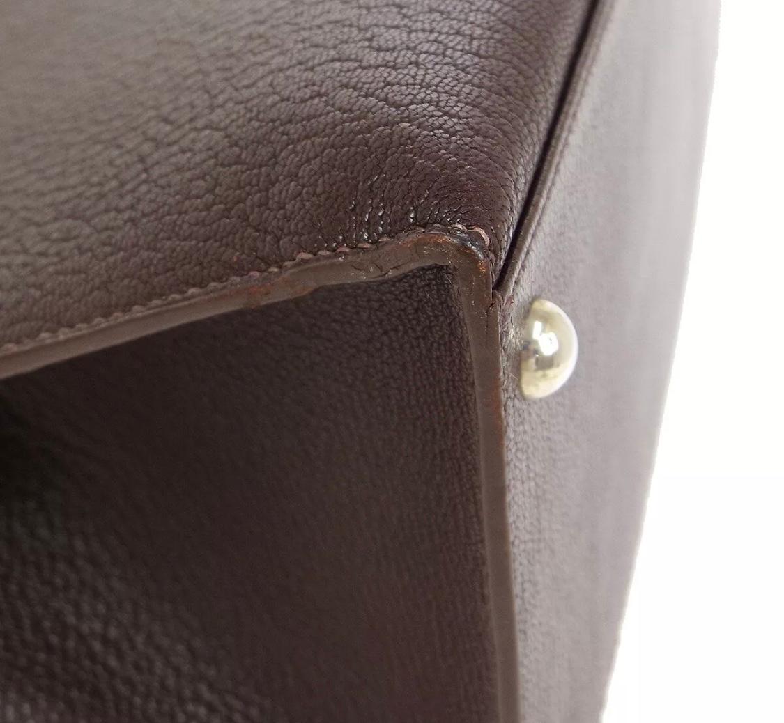 Black Hermes Brown Leather Silver Sellier Top Handle Satchel Carryall Tote Bag in Box