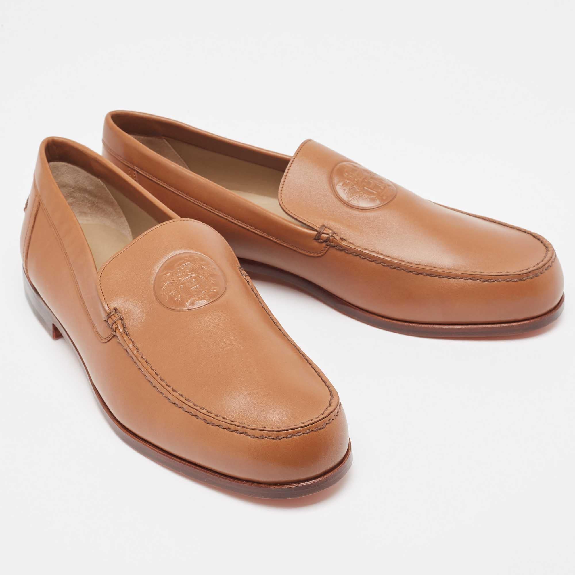 Men's Hermès Brown Leather Slip On Loafers Size 44
