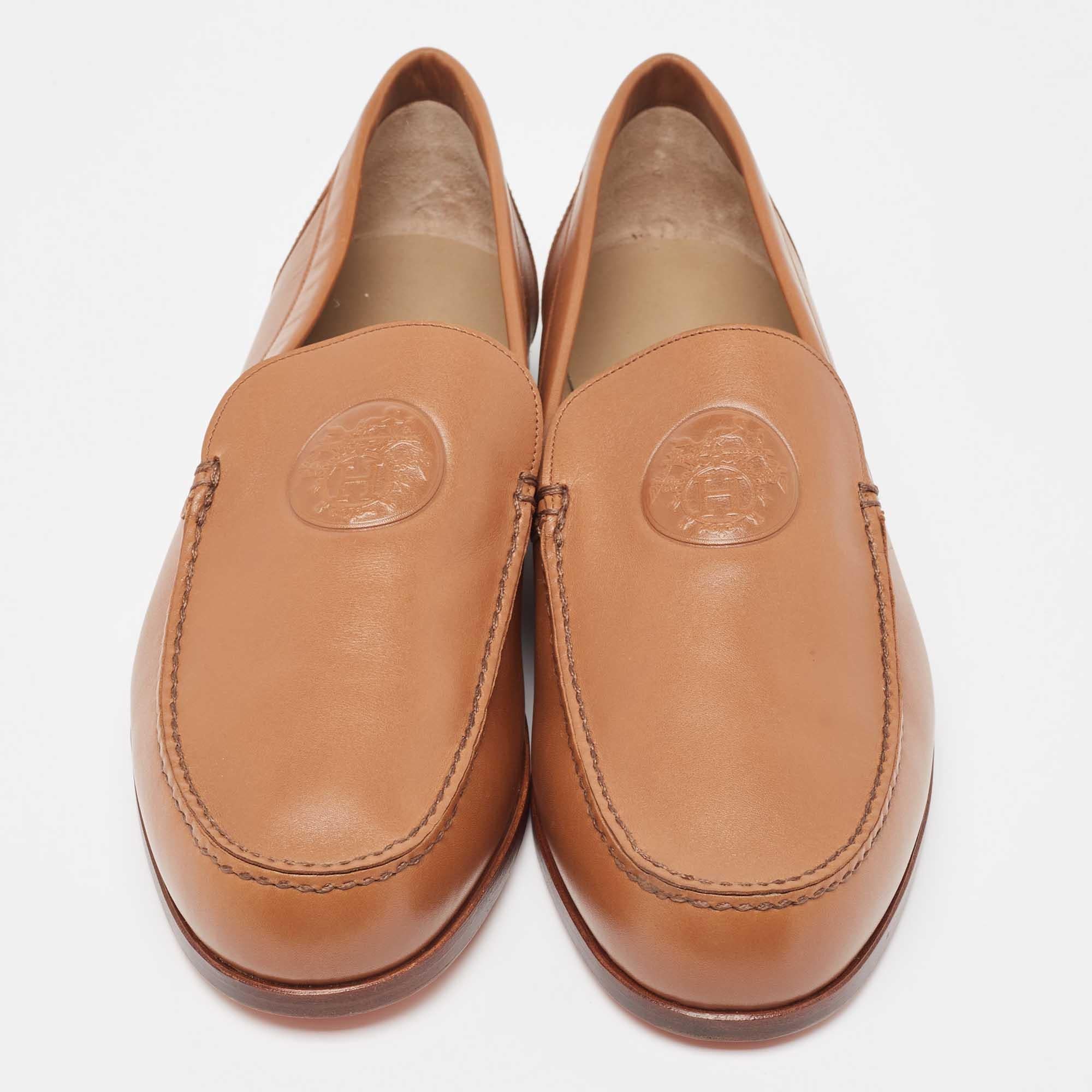 Hermès Brown Leather Slip On Loafers Size 44 1