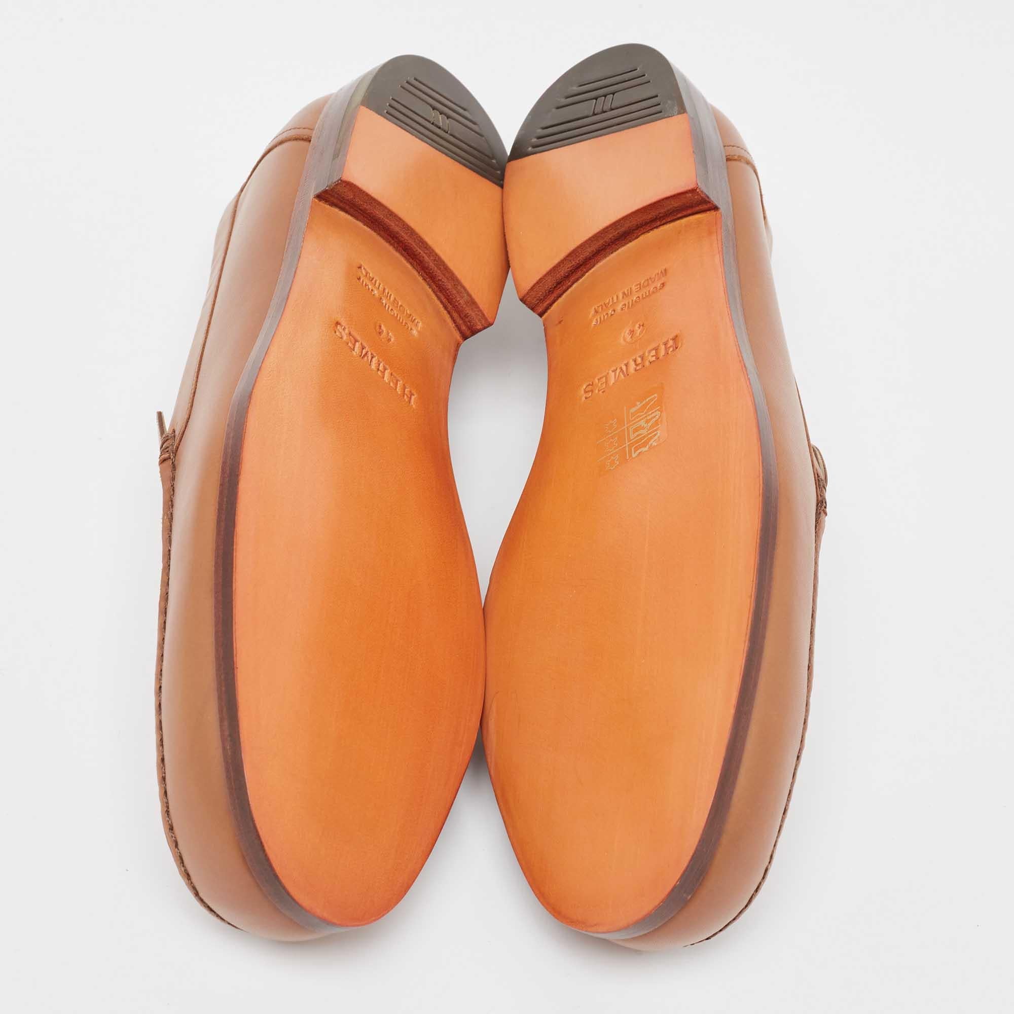 Hermès Brown Leather Slip On Loafers Size 44 2