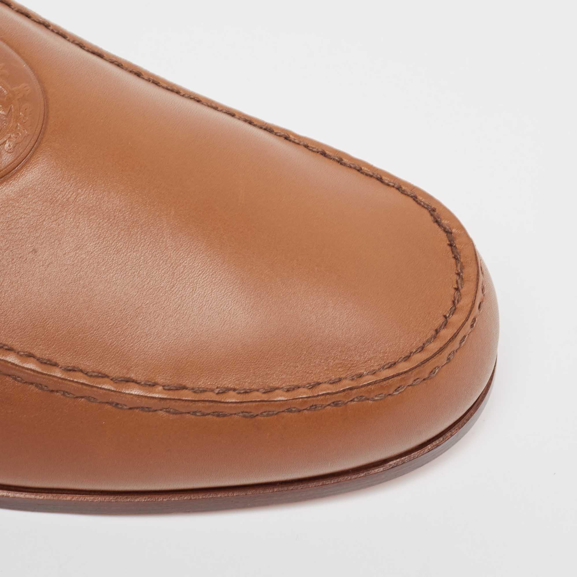 Hermès Brown Leather Slip On Loafers Size 44 3