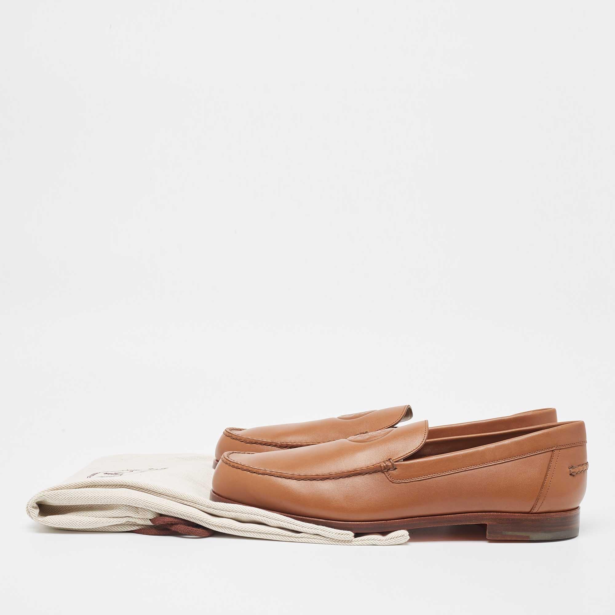 Hermès Brown Leather Slip On Loafers Size 44 5