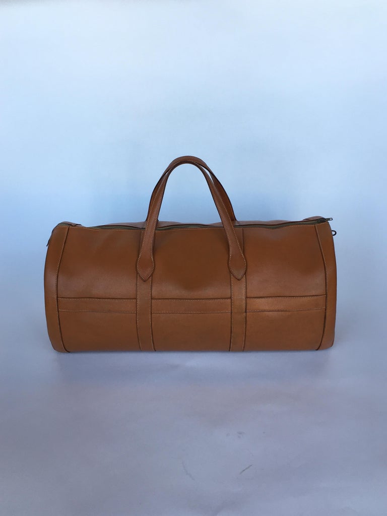 Hermes Brown Leather Travel Bag, 1960s For Sale at 1stdibs