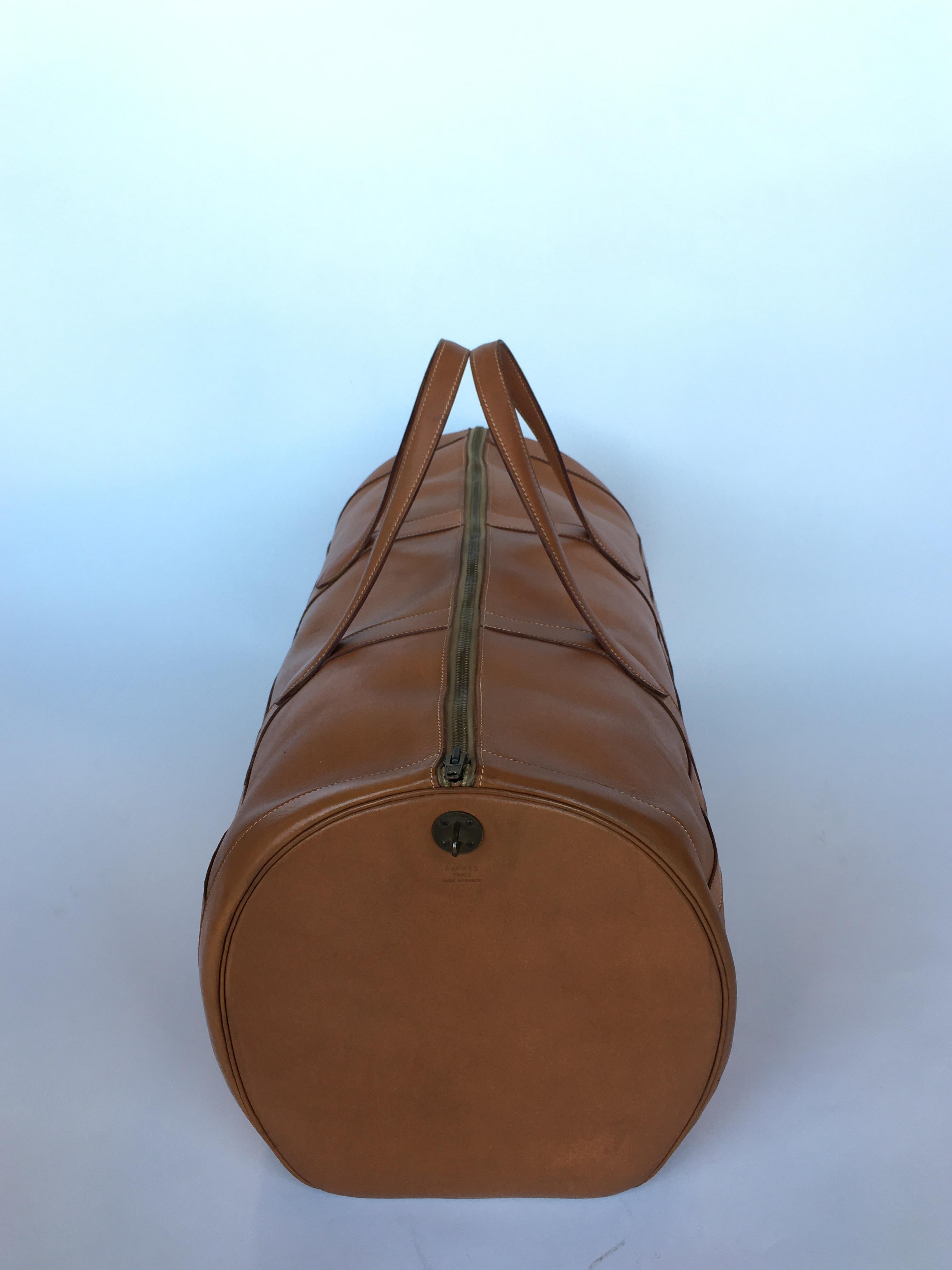 French Hermes Brown Leather Travel Bag, 1960s