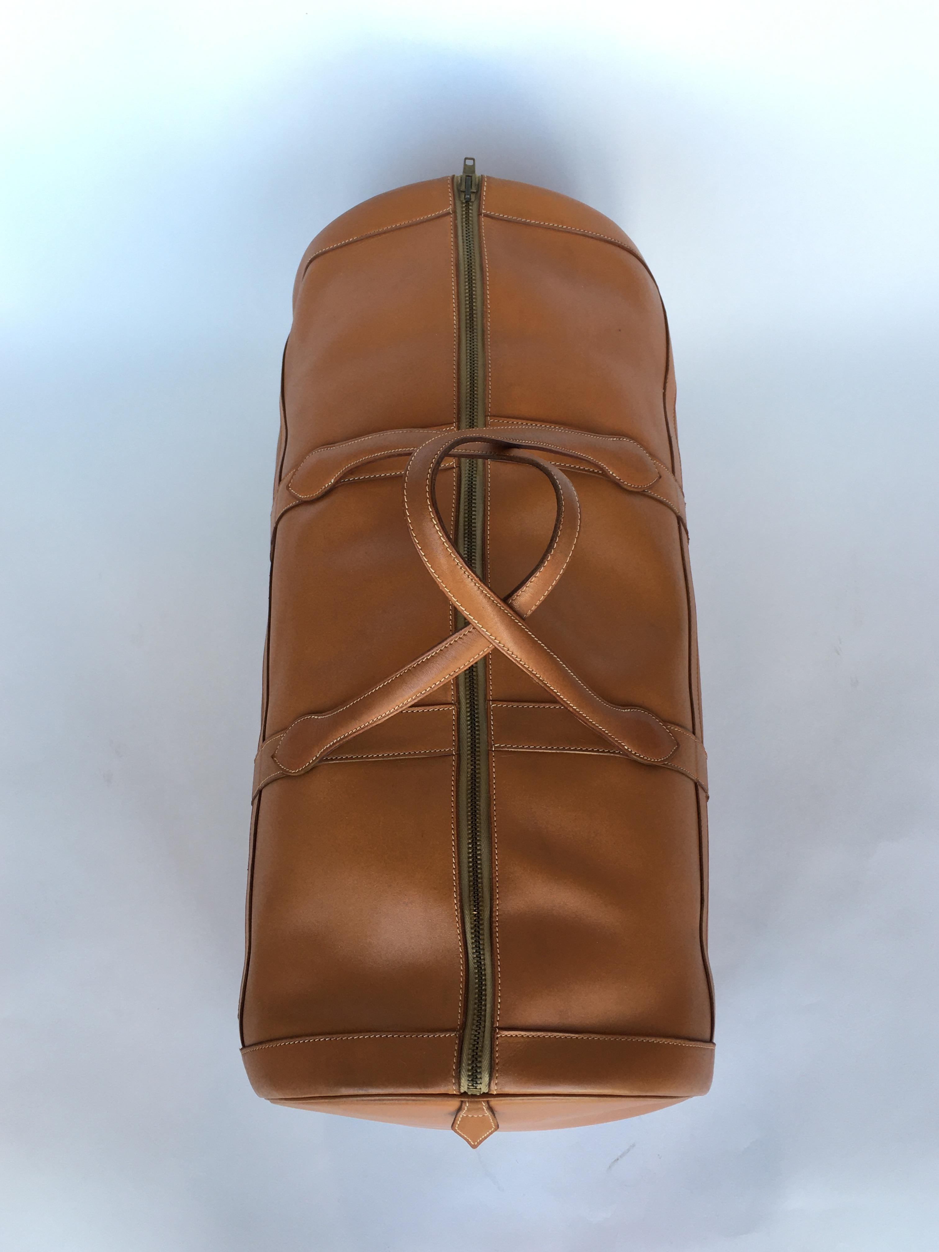 Hermes Brown Leather Travel Bag, 1960s In Good Condition In Los Angeles, CA