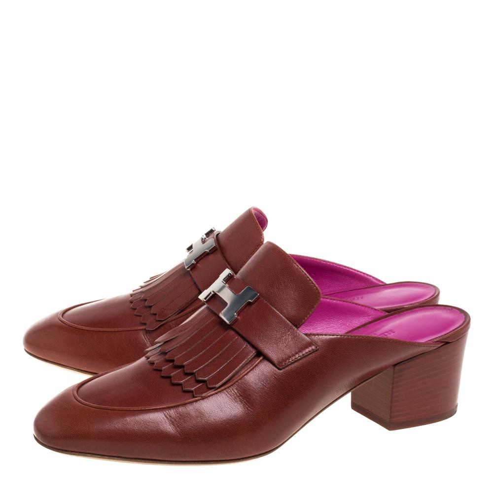 brown leather mules heel