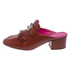 Hermés Mules à franges en cuir brun Tuileries Taille 35