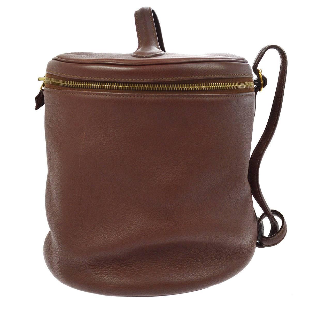 Hermes Brown Leather Vanity Jewelry Travel Storage CarryAll Handle Shoulder Bag 1