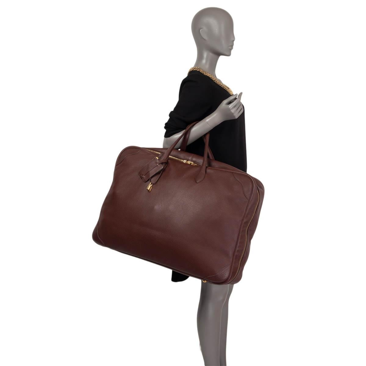 Women's HERMES brown leather VICTORIA 50 Travel Bag Havane Clemence