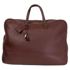 Hermès VICTORIA 50 Reisetasche aus braunem Leder Havane Clemence