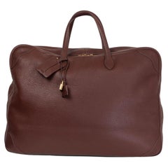 HERMÈS Sac de voyage VICTORIA 50 en cuir marron clémence de La Havane