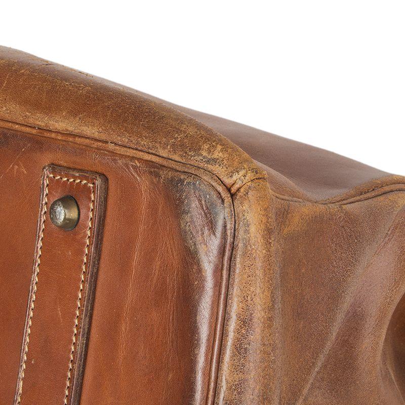 HERMES brown leather VINTAGE HAUT A COURROIES 45 HAC BIRKIN Bag 4