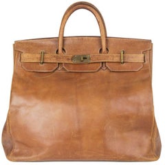 HERMES brown leather VINTAGE HAUT A COURROIES 45 HAC BIRKIN Bag