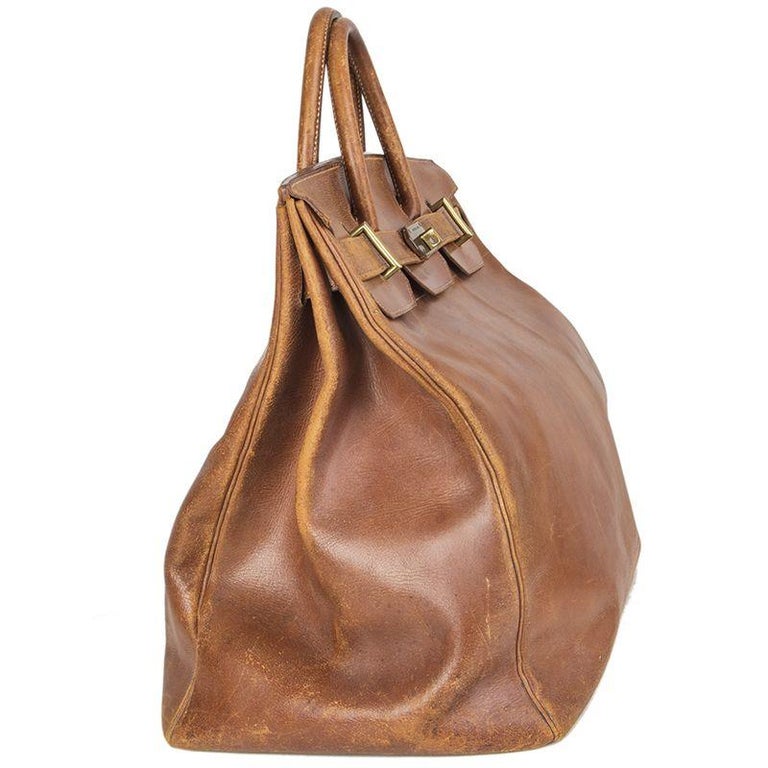 HERMES brown leather VINTAGE HAUT A COURROIES 45 HAC BIRKIN Bag at ...