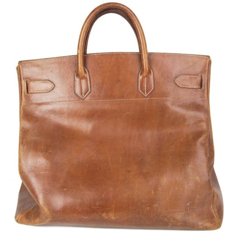 HERMES brown leather VINTAGE HAUT A COURROIES 45 HAC BIRKIN Bag at ...