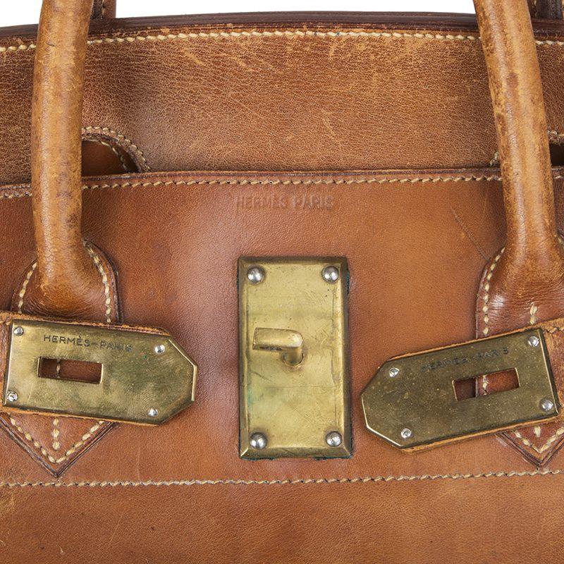 Brown HERMES brown leather VINTAGE HAUT A COURROIES 45 HAC BIRKIN Bag