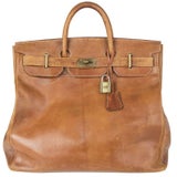HERMES brown leather VINTAGE HAUT A COURROIES 45 HAC BIRKIN Bag