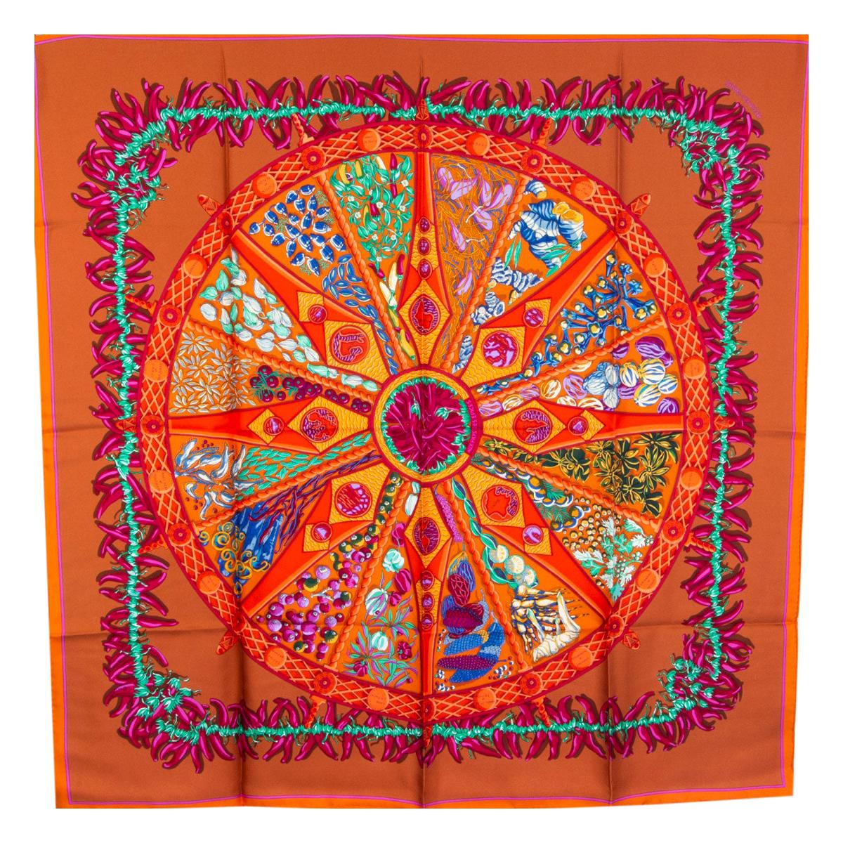 Hermes brown LES PAYS DES EPICES 90 silk twill Scarf